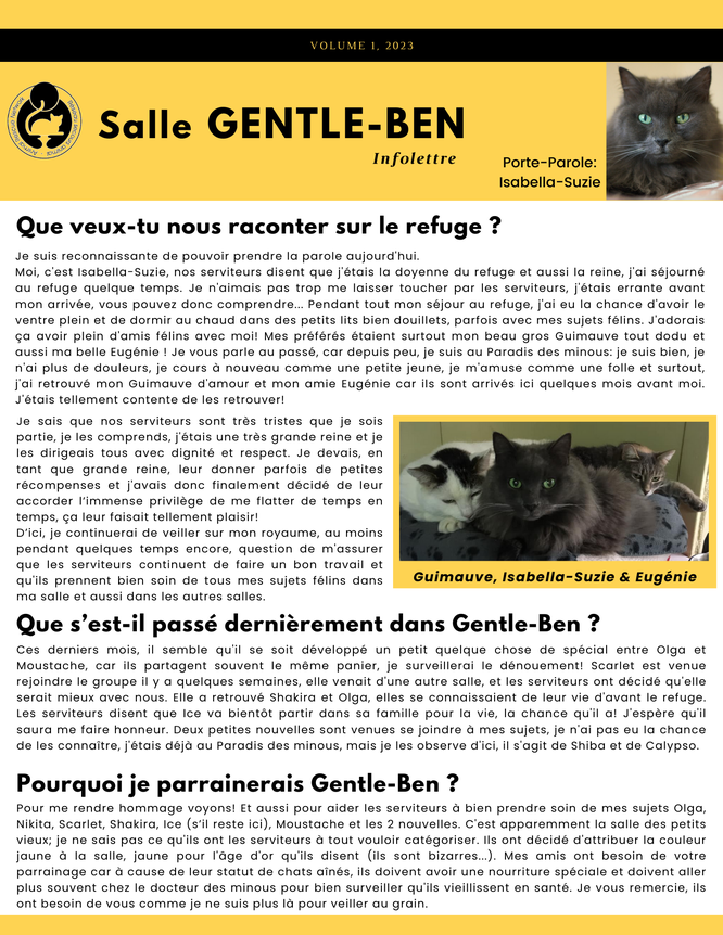 Infolettre Gentle-Ben